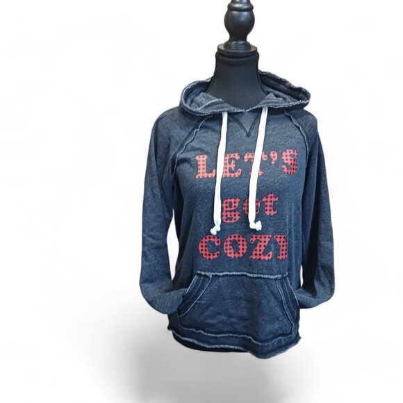 NWT Grayson Threads "Let's Get Cozy" Gray Distressed Kangaroo Hoodie Size XS - Picture 7 of 15